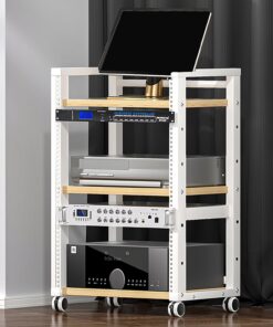 Meuble Hi FI Mobile À 3 Niveaux, Meuble Rack Audio avec Étagère Réglable, Cadre en Alliage D'aluminium, Meuble Stéréo Moderne, pour la Maison, Bureau(Wit)