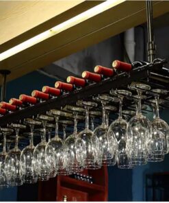 Étagère à vin ronde industrielle suspendue avec perche, étagère à vin inversée, étagère à vin de plafond, étagère flottante pour bar avec support pour verres à pied, pour cuisine, salle à ma