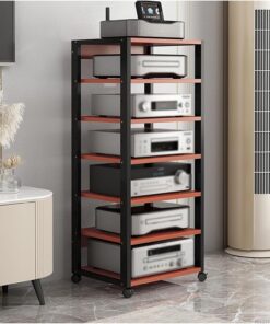 Tour de Support Audio vidéo à 7 Niveaux de 131 cm de Haut/Armoire de Rangement multimédia TV stéréo, étagères d'amplificateur de Haut-Parleur, Support de Console de Jeu, récepteur, unité de