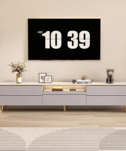 Meuble TV,Banc TV en Bois, Table TV, Console Multimédia avec 5 Tiroirs, pour Salon, Chambre, Bureau(Gray,120x40cm/47.2x15.7in)