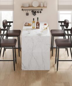 Garvee Lot De 4 Tabourets De Bar avec Dossier Et Accoudoirs, Hauteur Comptoir, Assise Large Et Rembourrée, Piétement Métal Et Repose-Pieds, pour Îlot De Cuisine Et Bar, Noir Rustique