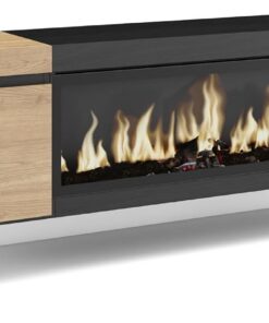 Skraut Home | Meuble TV | Banc Télé | Grand Espace de Rangement | 267x45x35 cm | TV Grand Format | Cheminée électrique XXL | Suspendu, Mural | Style Moderne | Chêne et Noir