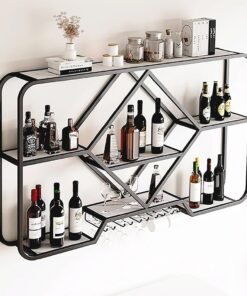 Casier à vin Mural avec Porte-Verre et étagères de Bar pour Suspendre des Verres à vin et Exposer des Bouteilles d'alcool. Meubles de Bar pour Le Stockage du vin. Parfait pour la c