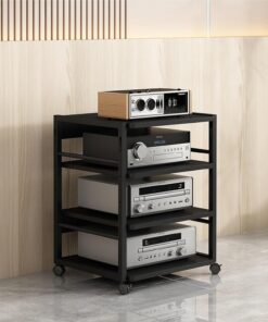Meuble HiFi, étagères à 4 Niveaux, Rack Audio avec Hauteur réglable et poulie, Meuble stéréo for la Maison, Le Bureau, etc., for Le Salon, Les Jeux(Nero,19.7x15.7x27.4in)