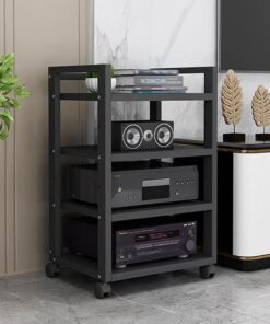 Rack Audio À 4 Niveaux, Meuble Hi FI avec Étagère Réglable en Hauteur, Meuble Audio Vidéo Mobile, Meuble Stéréo Ouverte for Chaîne Stéréo De Divertissement, for Bureau À Domicile(Nero)