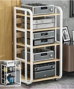 Meuble Haut-Parleur AV à 3, 4 et 5 Niveaux avec Support pour Lecteur CD ; Meuble Haut-Parleur Moderne ; Meuble Rack vidéo Multifonctionnel avec étagères réglables ; Support pour Lecteur Tour