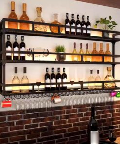 Étagère à vin Murale Moderne avec éclairage et Support pour Verres à vin, étagère Flottante pour Bar, décoration de Cuisine et Salle à Manger (Couleur)
