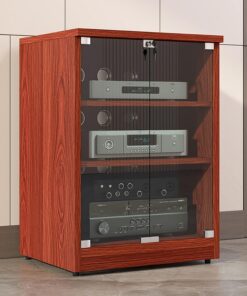 Meuble Média pour Équipement Audiovisuel - Armoire Stéréo avec Portes en Verre Trempé, Gestion des Câbles et Étagères Réglables, pour Chaînes Hi-FI et Composants(Red,80cm/31.5in)