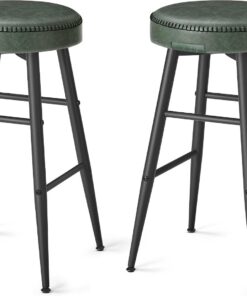 VASAGLE EKHO Collection - Tabouret de Bar, Lot de 2, Chaise de Cuisine, Haut, en PU avec Coutures, Style Moderne Mi-siècle, Hauteur Assise 63 cm, Cuisine, Bar, Montage Facile, Vert Forêt LBC080C01