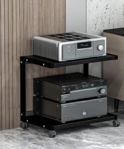 Support multimédia AV Étagère d'angle Meuble multimédia Étagères d'angle Meuble à composants Console multimédia Support audio stéréo Support de divertissement tour pour lecteurs DVD, console