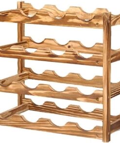 Étagère à vin en bois massif à 4 étages pour 16 bouteilles de vin - Organiseur pour la maison, la cuisine, le bar - En bois de pin - Pour un rangement horizontal