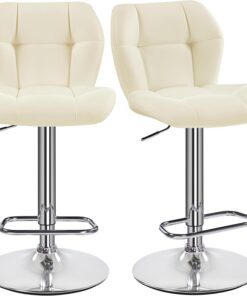 Yaheetech Tabourets de Bar Lot de 2 Réglable Hauteur - Beige | Hauteur Réglable 89-111cm avec Dossier | Charge Max 136kg, Base Métal Stable | Similicuir Hydrofuge | Cuisine, Bar, Salon
