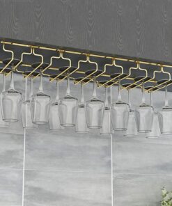 Support à Verres à vin en métal à Suspendre sous Un Meuble, Support pour Verres à Pied, pour Cuisine, Bar, Restaurant, doré, 80 x 18 x 5,5 cm