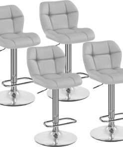 Yaheetech Lot de 4 Tabourets de Bar Réglables en Hauteur Modernes,Chaises de Bar en Similicuir et Métal,Tabouret Haut Capacité de Charge Maximale 136 kg,44 × 50,5 × 89 cm Gris Clair
