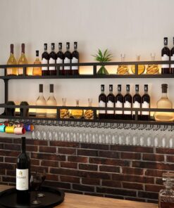 Casier à vin Mural avec lumière LED Support élégant en métal pour Verres à vin pour Bar et Cuisine à Domicile