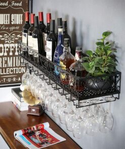 Casier à vin Mural/étagère de Rangement pour Verres à vin Rouge/étagère de décoration Industrielle en métal Noir/Organisateur d'armoire à vin/pour Bars, maison/100 * 25 cm
