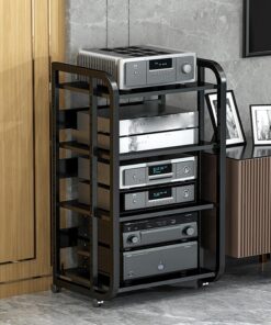 Support Audio Et Vidéo À 3/4/5 Niveaux,meuble hifi,meuble chaine hifi roulette,Support Multimédia Audio Et Vidéo D'angle For TV,meuble chaine hifi Rangement Audio Et Vidéo For Bureau À Domicile(Black,