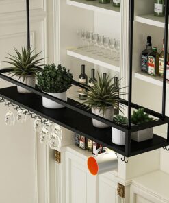 Unité de Bar Suspendue au Plafond, Support pour Bouteille de vin, Support pour Verres à vin en métal et Fer, Supports pour Verres à Pied, étagères flottantes pour Bar, Bouteilles d