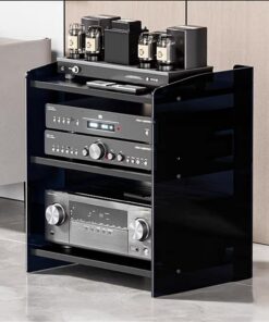 Meuble Hi FI, Rack Audio avec Étagères Réglables, Meuble Stéréo en Acrylique, Meuble Rack Audio, Meuble Audio Vidéo, Centre De Divertissement d'angle(Nero,3-Tier)