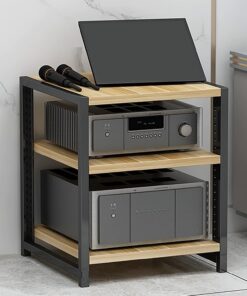 Meuble Hi FI AV, Meuble Rack Audio avec Étagère Réglable, Étagère D'affichage Multifonctionnelle, Meuble Stéréo Ouvert, Cadre en Acier Robuste(Natural,3 Tier 50x40x40CM)