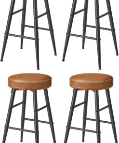VASAGLE EKHO Collection - Tabouret de Bar, Lot de 4, Chaise de Cuisine, Haut, en PU avec Coutures, Style Moderne Mi-siècle, Hauteur Assise 63 cm, Cuisine, Bar, Montage Facile, Marron Caramel LBC280K01