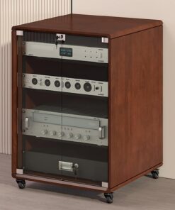 Meuble HiFi, Meuble Rack Audio avec étagères réglables, Meuble stéréo avec Portes en Verre, Meuble Audio Vidéo, Rack Audio avec roulettes for Une mobilité Facile(83.6cm/32.9in)
