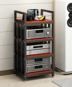 Étagère d'angle pour Support multimédia AV à 4 Couches,Meuble HiFi,étagères Audio-vidéo,Meuble Chaine HiFi Rangement Audio Et Vidéo for Bureau À Domicile,Meuble multimédia Audio stéréo à(B)