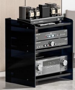 Meuble Hi FI, Meuble Audio Vidéo Multicouche en Acrylique, A espacement réglable Meuble stéréoMeuble stéréofor cinéma Maison, Meuble Rack Audio multimédia(Nero,20.5x23.8)