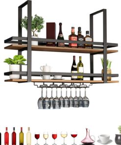 Porte-Bouteilles de vin Mural avec Support à Verres à vin Suspendu, étagères de Bar flottantes, étagère d'affichage de Bouteilles d'alcool, Mini-Supports de Bar pour Bouteilles de