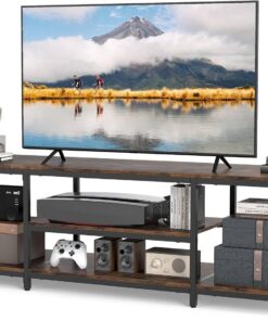 ZXLIHS Meuble TV pour téléviseurs jusqu'à 65 Pouces, Table Console Industrielle avec éères de Rangement Ouvertes, Cadre en métal, Meuble de télévision en Bois, Centre de Divertissement multimédia