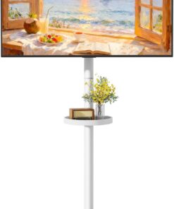 Meuble TV roulant à roulettes pour téléviseurs de 17 à 43 pouces jusqu'à 15 kg, blanc | Chariot TV mobile réglable en hauteur avec étagère, portrait à paysage, VESA max 200 x 200 mm