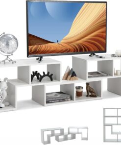 XJBTBA Meuble TV pour téléviseurs jusqu'à 65 Pouces, Meuble TV réglable, éère de Rangement pour Centre de Divertissement multimédia, Table Console en Bois pour Salon, Chambre à Coucher (Blanc)