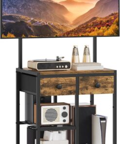 YATINEY Meuble TV d'angle avec roulettes, pour téléviseurs jusqu'à 50", centre de divertissement roulant, petit meuble TV, pour salon, salle de réunion, chambre à coucher, marron rustique DS08BR