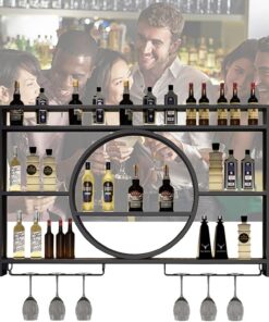Casier à vin Mural, casiers à vin autoportants, étagères flottantes suspendues pour Bar avec Support de Verre, Rangement en Dessous, décoration de Cuisine de Ferme Industrielle rus