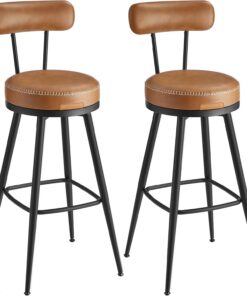 VASAGLE Collection EKHO - Lot de 2 Tabourets de Bar, Chaises de Bar, Chaises de Cuisine, en Similicuir, Hauteur d’Assise 76 cm, Cuisine, Salle à Manger, Pivotants à 360°, Brun Caramel, LBC889K01V2