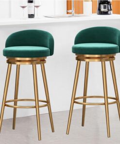 Lot de 2 Chaises de Bar Pivotant, Pieds en Métal, Tabourets de Bar Moderne, Tabourets en Velours Tabourets Hauts avec Dossier, Chaise de Comptoir pour la Maison et la Cuisine