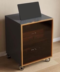 Meuble Stéréo Moderne, Meuble Hi FI Mobile avec roulettes, Meuble Audio Vidéo avec Trous pour Câbles, Meuble Rack Audio avec Étagères Réglables, Porte Vitrée(Gray,2 Tier 55x45x60CM)