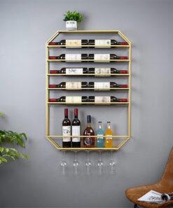 Casier à vin Vintage décoratif Moderne en métal doré/Noir, présentoir Mural Rond avec Support pour Verre à vin, Support à vin Suspendu pour Bar, Cave à vin, comptoir de Cuisine