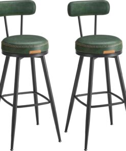 VASAGLE Collection EKHO - Tabourets de Bar, Lot de 2, Chaise de Bar, Chaise de Cuisine, Similicuir, Hauteur 76 cm, pour Cuisine, Salle à Manger, Pivotants à 360°, avec Dossier, Vert Forêt, LBC889C01V2
