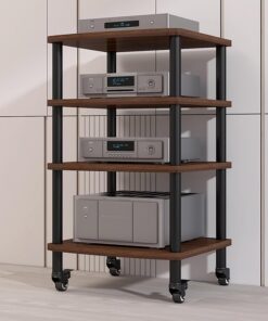 Audio/vidéo Chariot À Roulettes Pour Supports Audiovisuels Mobiles,meuble chaine hifi meubles pour,Support Multimédia Avec Roulettes,meuble CD porte-disques vinyle,étagère d'amplificateur réglable(Bro