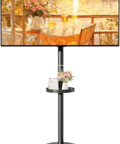 Meuble TV roulant à roulettes pour téléviseurs de 17 à 43 pouces jusqu'à 15 kg, noir | Chariot TV mobile réglable en hauteur avec étagère, portrait à paysage, VESA max 200 x 200 mm