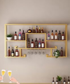 Casier à vin Mural en métal avec Support à Verres à vin Suspendu, éclairage LED, présentoir pour Bouteilles d'alcool, comptoir, Bar Flottant, Mini-Bar, Armoire pour Bar et Cuisine, Noir