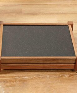 Meuble Hi FI À 1 Niveau, Meuble Rack Audio en Bois Massif, Plateau en Dalle de Marbre, Meuble Audio Vidéo avec Clous de Pied Absorbant Les Chocs, 58 × 48 × 12,5 cm