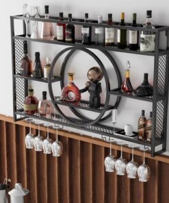 Étagères à Liqueur de Bar, étagère à Liqueur, Verres à vin et Bouteilles, Support en métal Solide en Fer doré/Noir pour décoration de Bar, Salle à Manger (Taille : 100 x 15 x 80 cm