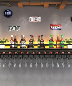 Casier à vin Mural avec Support pour Verre à vin, étagère de Rangement pour Cuisine, étagères de Bar pour Bouteilles d'alcool avec Bande Lumineuse, Meubles de Bar pour la Maison po