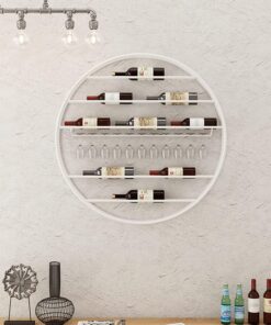 Casier à vin, casier à vin Blanc, Support Rond pour Bouteille de vin, Support de Rangement Mural pour Verres à vin en métal, Organisateur d'étagère à vin Flottante pour Bars, resta