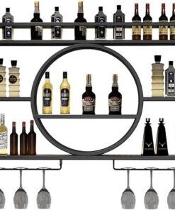 Présentoir à vin Mural en métal, étagères flottantes pour Bar, casiers à vin muraux, présentoir à vin en Fer avec étagères, pour la Maison, Le Restaurant, Les Bars, 1, Noir, avec l