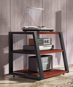 Tourne Disque Vinyle Stockage Étagères Rack de Stockage Audio Vidéo Table d'Appoint avec Armoire de Rangement pour Albums Magazines pour Le Bureau, La Chambre À Coucher(Walnut,Tall 60cm)