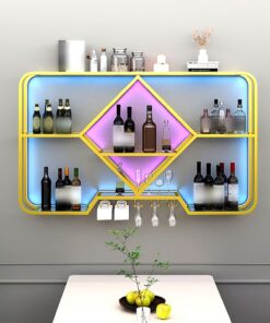 Casier à vin Mural Industriel à LED - Support de Rangement pour présentoir à vin Noir pour Bar à Domicile, Salle à Manger