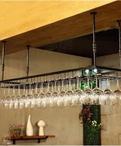 MObyat Casier à vin suspendu au plafond avec étagère en verre, casier à vin en métal, support de verre à vin suspendu, support de verres à pied au plafond, étagère murale pour bars, cuisi